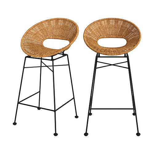 Rendez Vous Deco Tabouret de bar Rava en résine tressée naturelle 65 cm (lot de 2)