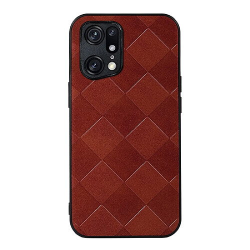 Coque en TPU + PU grille de texture, marron pour votre Oppo Find X5 Pro