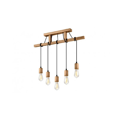 Lumière Suspension Leon Bois,acier olive 5 ampoules 74cm