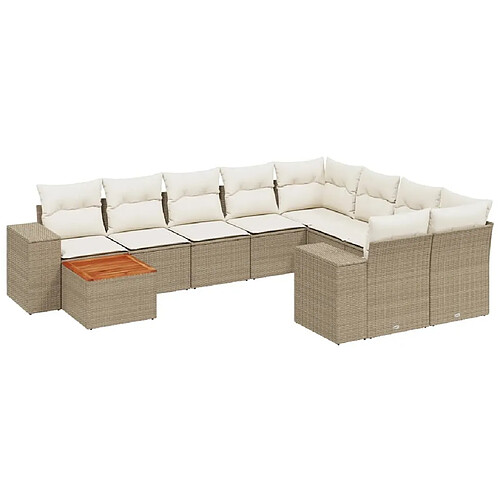 Maison Chic Salon de jardin avec coussins 10 pcs, Ensemble Tables et chaises de jardin, beige résine tressée -GKD190572