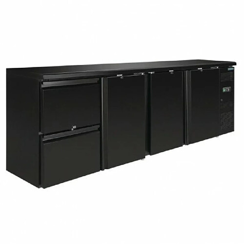 Arrière-bar Réfrigéré 2 Grands Tiroirs et 3 Portes - Polar - R600a - Acier peint noir3698Pleine/battante 2542x513x860mm