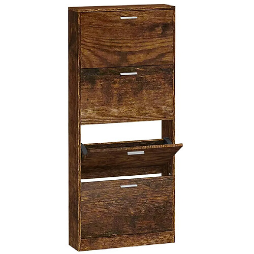 Maison Chic Armoire à chaussures | Meuble de rangement à chaussures Meuble d'Entrée Chêne fumé 59x17x150 cm Bois d'ingénierie -MN16861