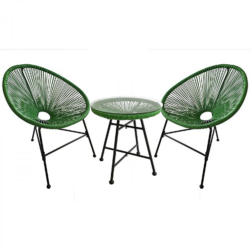 Concept Usine Salon de jardin 2 fauteuils oeuf + table basse vert ACAPULCO