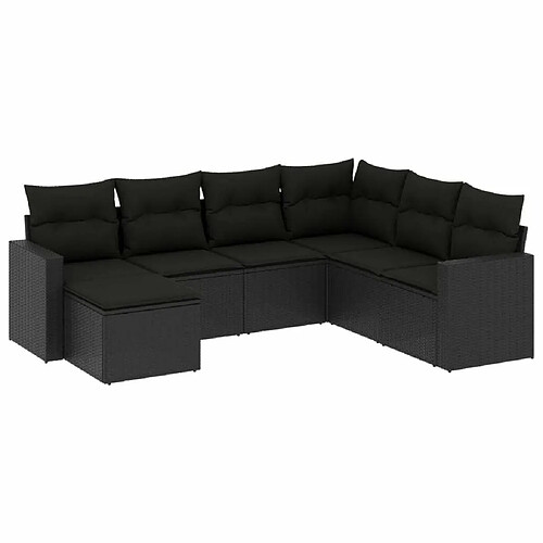 Maison Chic Salon de jardin 7 pcs avec coussins | Ensemble de Table et chaises | Mobilier d'Extérieur noir résine tressée -GKD61082