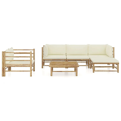 Maison Chic Salon de jardin 6 pcs + coussins - Mobilier/Meubles de jardin - Table et chaises d'extérieur blanc crème Bambou -MN33744