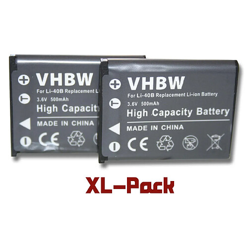 vhbw set 2 batteries 500mAh compatible avec Olympus FE-4050, FE-5030, FE-5000, FE-5020, FE-5035, FE-5050, FE-5500, D-630 Zoom, mju 700 appareil photo