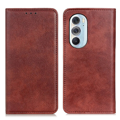 Etui en PU texture litchi, absorption magnétique avec support marron pour votre Motorola Edge X30