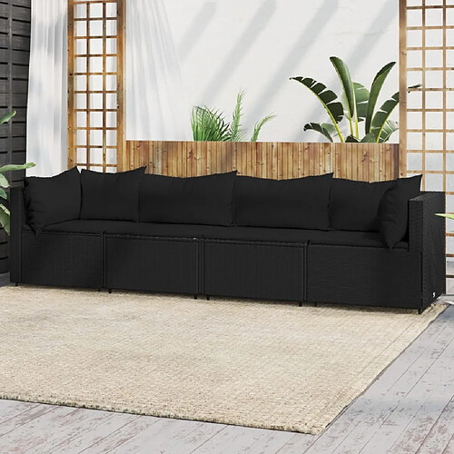 vidaXL Salon de jardin 4 pcs - Résine tressée noire