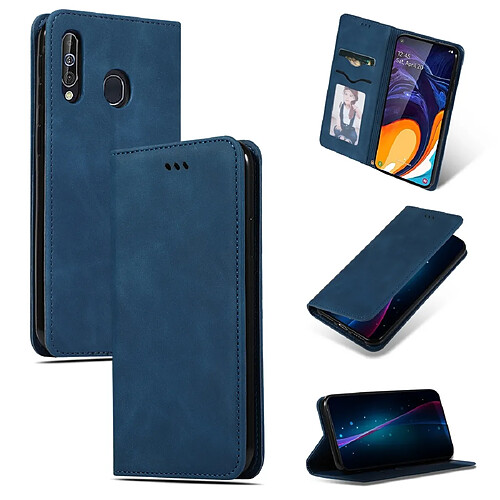 Wewoo Housse Coque Etui en cuir avec rabat horizontal magnétique Business Skin Feel pour Galaxy A60 / M40 bleu marine