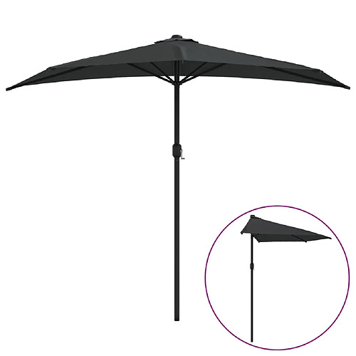 Helloshop26 Parasol demi de balcon avec mât en aluminium 270 x 135 x 245 cm noir 02_0008302