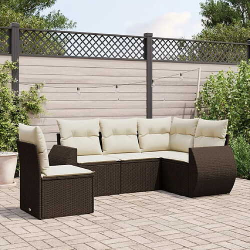 vidaXL Salon de jardin avec coussins 5 pcs marron résine tressée