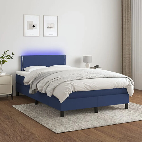 vidaXL Sommier à lattes de lit avec matelas LED Bleu 120x200 cm Tissu