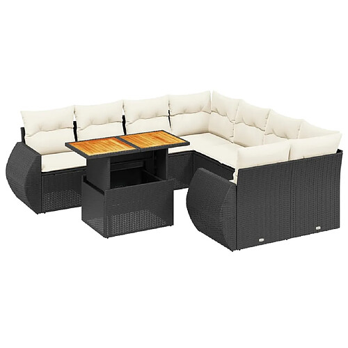 Maison Chic Ensemble Tables et chaises d'extérieur 9 pcs avec coussins,Salon de jardin noir résine tressée -GKD712415