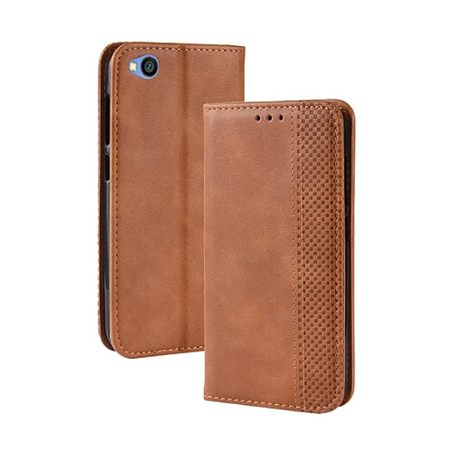 Wewoo Housse Coque Étui en cuir à boucle magnétique avec texture rétro et pour Xiaomi Redmi Go, support emplacements pour cartes porte-monnaie (Marron)