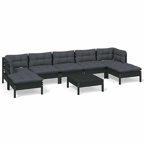 Maison Chic Salon de jardin 8 pcs + coussins - Mobilier/Meubles de jardin - Table et chaises d'extérieur Noir Bois de pin -MN92960