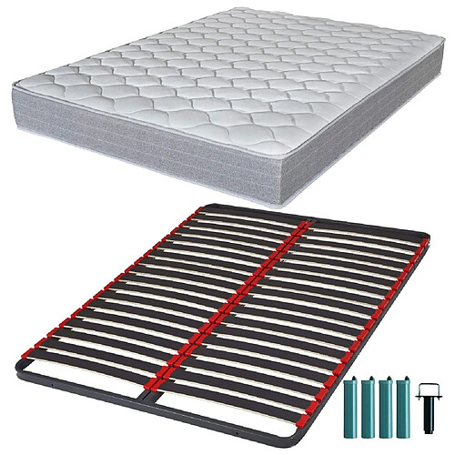 Ebac Matelas mousse + Sommier métal C39 140x190 Madere - Hauteur 24 cm - Soutien ferme