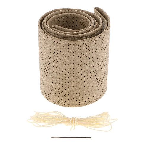 Couverture De Volant De Voiture De Bricolage En Cuir Artificiel 38cm Avec Aiguille / Fil Beige