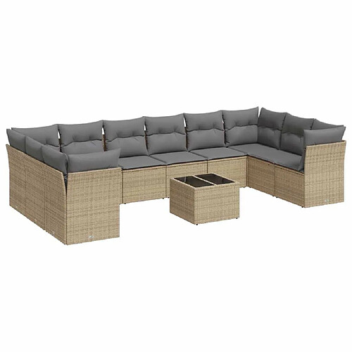 Maison Chic Salon de jardin 11 pcs avec coussins | Ensemble de Table et chaises | Mobilier d'Extérieur beige résine tressée -GKD64385