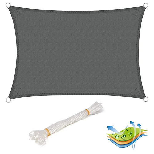 Helloshop26 Auvent d'auvent de protection solaire PES résistant à l'eau pour voile d'ombrage pare-soleil pour jardin extérieur 2x3m gris 19_0000954