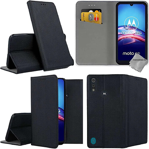 Htdmobiles Housse etui portefeuille avec coque intérieure en silicone pour Motorola Moto E6s + film ecran - NOIR MAGNET