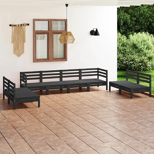 vidaXL Salon de jardin 8 pcs Noir Bois de pin massif