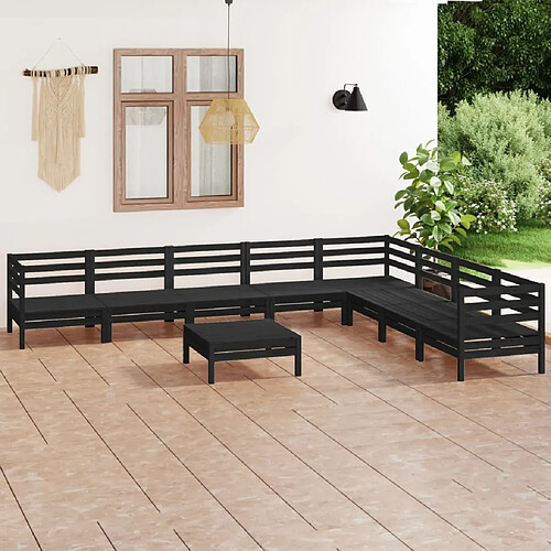 vidaXL Salon de jardin 9 pcs Bois de pin massif Noir