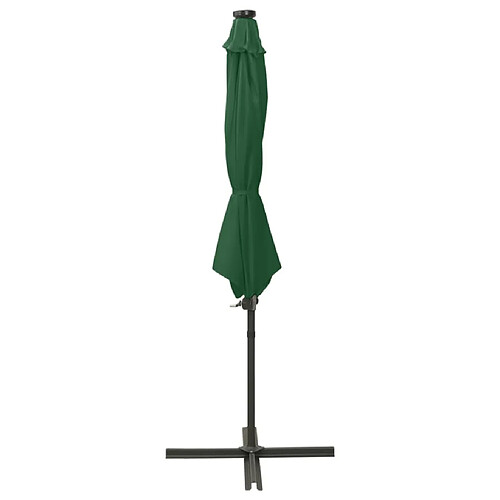 Helloshop26 Parasol meuble de jardin déporté avec mât et lumières led 300 cm vert 02_0008545