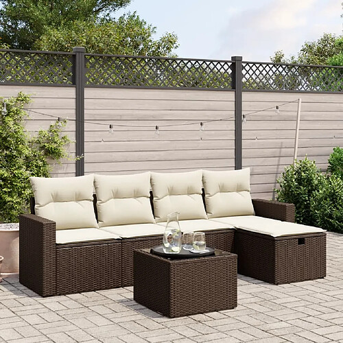 vidaXL Salon de jardin avec coussins 6 pcs marron résine tressée