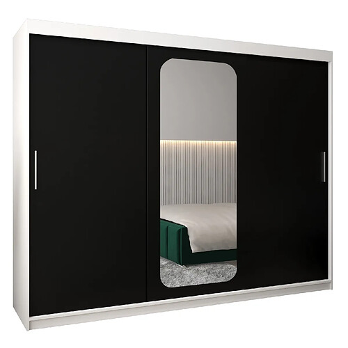 Abiks Meble Armoire PROMO T2 À Portes Coulissantes 200/250/62 3 Portes (Blanc/Noir)