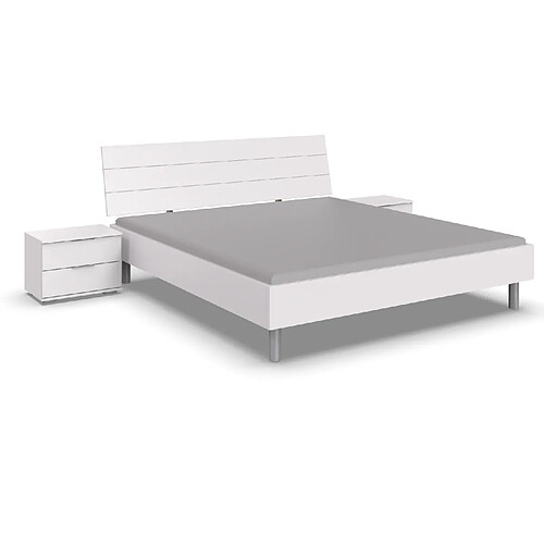 Pegane Chambre à coucher complète adulte ( lit adulte + 2 chevets ) coloris blanc