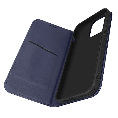 Avizar Housse iPhone 14 Pro Max Cuir Véritable Porte-carte Support Vidéo bleu nuit