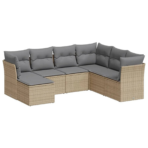 Maison Chic Salon de jardin avec coussins 7 pcs | Ensemble de Table et chaises | Mobilier d'Extérieur beige résine tressée -GKD81140