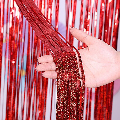 Wewoo Décorations de Fête 2 PCS Toile De Fond Rideaux Paillettes Or Tinsel Fringe Feuille Rideau D'anniversaire De Mariage Décoration Adulte Anniversaire DécorTaille 1 * 2m Rouge