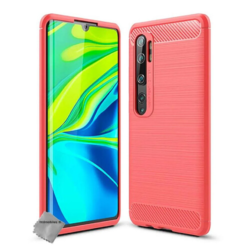 Htdmobiles Coque silicone gel carbone pour Xiaomi Mi Note 10 + verre trempe - ROUGE