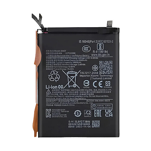 Avizar Clappio Batterie interne pour Xiaomi 13T et Poco X6 Pro 5000mAh BM5T Noir