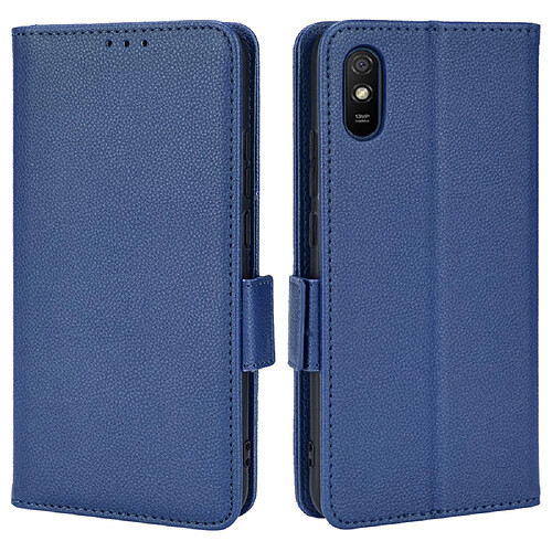 Etui en PU texture litchi, anti-rayures avec support bleu foncé pour votre Xiaomi Redmi 9A/Redmi 9AT