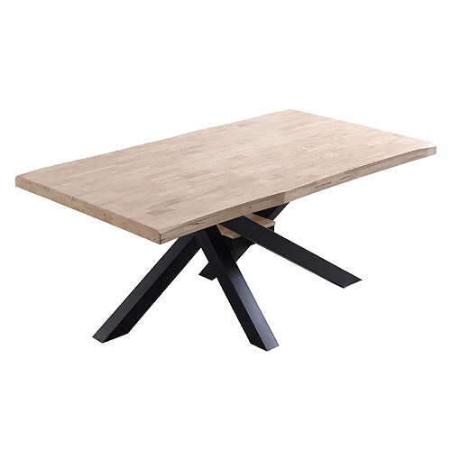 Pegane Table à manger rectangulaire en bois de chêne avec pieds en métal noir - Longueur 180 x Profondeur 100 x Hauteur 76 cm