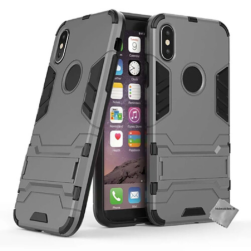 Htdmobiles Coque rigide anti choc pour Apple iPhone X + verre trempe - GRIS