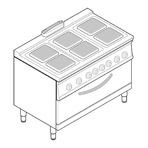 Piano de cuisson électrique sur four électrique statique extra large - 6 plaques carrées - gamme 700 - modules 400 - Tecnoinox