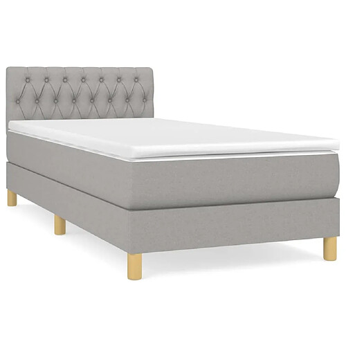 Maison Chic Lit adulte- Lit + matelas,Sommier à lattes de lit avec matelas Gris clair 100x200cm Tissu -GKD38307