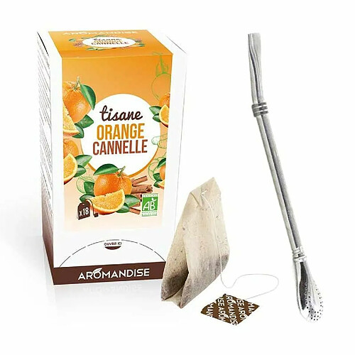 Aromandise Tisane orange et cannelle bio 20 sachets + paille inox avec filtre