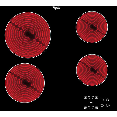 Table de cuisson vitrocéramique 58cm 4 feux 6200w noir - akt8090ne - WHIRLPOOL