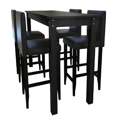 Helloshop26 Lot de 4 tabourets de bar avec table haute noir 1202004