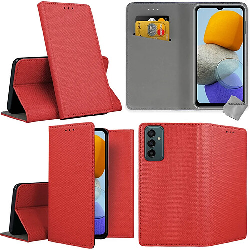 Htdmobiles Housse pour Samsung Galaxy M13 4G / M23 5G - etui coque pochette portefeuille + verre trempe - ROUGE MAGNET