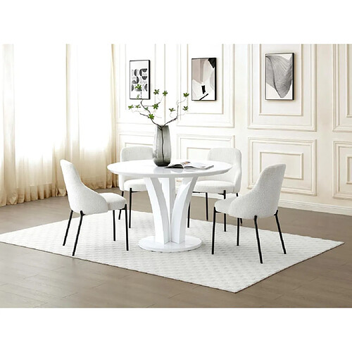 Vente-Unique Table à manger ronde 4 personnes en MDF - Blanc laqué - VIALETA