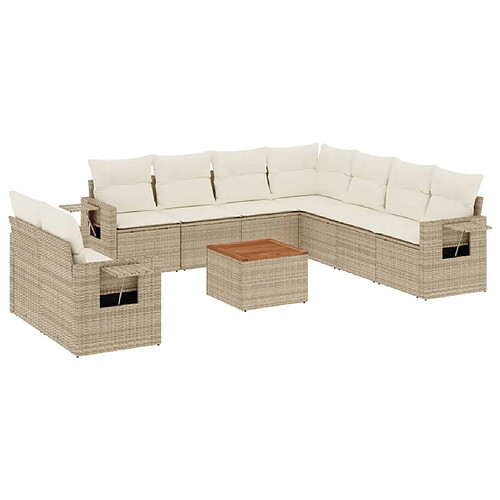 Maison Chic Salon de jardin avec coussins 10 pcs, Ensemble Tables et chaises de jardin, beige résine tressée -GKD234689