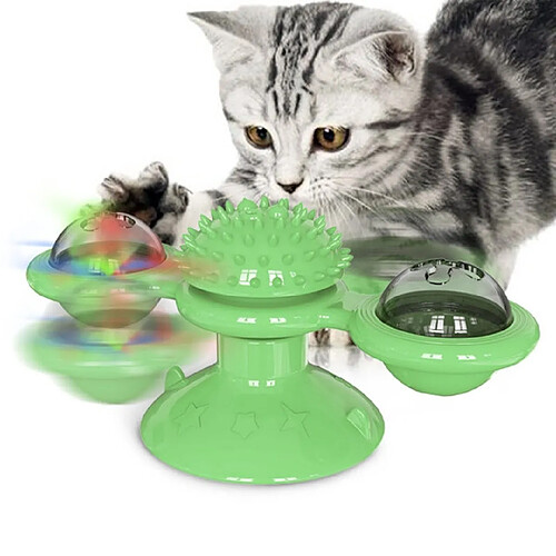 Universal Chien et chat jouets tournant moulin à vent brosse à dents et tournant tournant plaisanterie chatouillage boule puzzle jouets fournitures pour animaux de compagnie | jouets pour chats (vert)