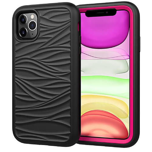 Coque en TPU anti-poussière, détachable 2-en-1, avec texture ondulée noir/rose pour votre iPhone 11 Pro Max 6.5 pouces