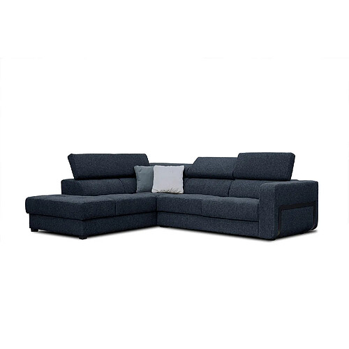 Courtois Laville Canapé d'angle gauche Bergo 5 places en tissu bleu foncé avec coussins déco