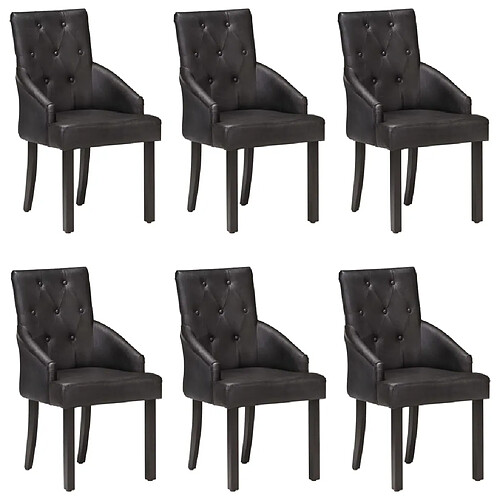 vidaXL Chaises à manger lot de 6 noir cuir de chèvre véritable